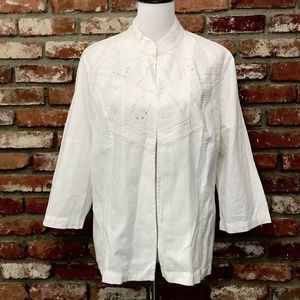 NWT NEW CHICO'S Women's White Beaded Open Blouse